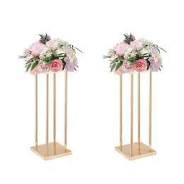 Gold Flowers Stand Rectangle Metal Flower Vase for Wedding Decoration Party Table Centerpieces Road Lead for Hotel imake0130