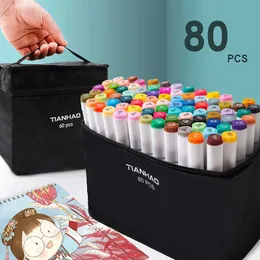 Watercolor Brush Pens Tianhao 30/40/60/80 Color Animation Art Marker Set Alcohol Based Markers Pen for Drawing Manga Cartoon Sketch Painting A6232 P230427