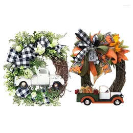 Decorative Flowers R2JC Wreath Vintage Pumpkin Truck Thanksgivings Halloween Indoor Outdoor Ornaments