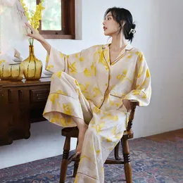 Kobietowa odzież sutowa wiosna kwiecista piżama z zestawu odzieży snu Pijamas Pijamas Kobiety z długim rękawem szeroką nogę Pajama