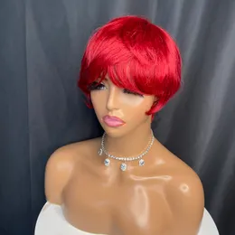 Malaysian Brazilian Peruvian Indian 100% Vrigin Raw Remy Human Hair Red Pixie Curly Short No Lace Regular Wig