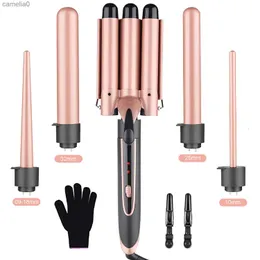 Hair Curlers Straighteners 5 in 1 Curling Wand Sets with 3 Barrel Hair Waver Dual Voltage Instant Heating Temp Adjustment Hair Crimper Iron for WomenL231128