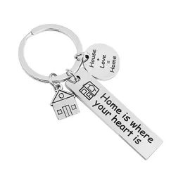 Housewarming Gift Stainless Steel Keychain Pendant Family Love House Keychains Luggage Decoration Keyring 12*50MM