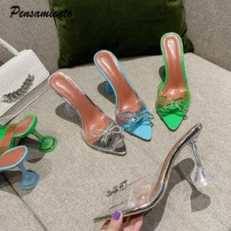 Sandálias tamanho grande 3545 Mulheres de PVC transparentes Moda Crystal Bowknot High Sapatos Jelly Shoes Summer feminino Green Mules Slides J230428