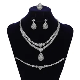 Necklace Earrings Set HADIYANA Bridal Dubai Ring And Bracelet For Women Wedding Party CN1788 Conjunto De Joyas