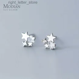 Stud Modian Neue Echt 925 Stelring Silber Charme Sterne Klar Zirkon Ohrstecker Pin Für Frauen 925 Sterling Silber Schmuck Geschenk YQ231128