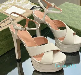 Top quality leather platform sandals chunky high heels Ankle strap open toe heeled block heel sandal luxury designer shoes for women factory footwear