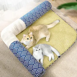 Mats Pet Dog Cat Mat Washable Summer Cooling Sofa Breathable Cats Bed Blanket For Kitten Pet Supplies Removable Corner Nest Rattan
