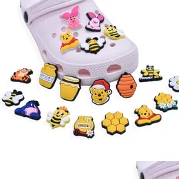 Cartoon Accessories Charms Wholesale Cute Bear Cartoon Shoe Accessories Pvc Decoration Buckle Soft Rubber Clog Fast Ship Drop Delivery Dhhw3