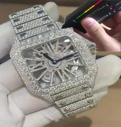 Luxuriöse Designer-Uhr mit skelettiertem, silbernem Moissanit-Diamant, geprüftes Quarzwerk, Top-Männer039s, voll gefrorener Saphir7283069