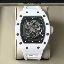 Diseñador de lujo Ric Miiies Reloj Rakish Mechanical Cool Relojes de pulsera TV Factory RM055 Fibra de carbono Hombres Cerámica blanca Barril de vino Dial grande 2023 Estilo