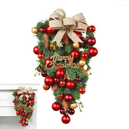 Decorative Flowers Christmas Door Wreath Ball Upside Down Tree Ornaments Hanging Home Decor Party Supplies Inside
