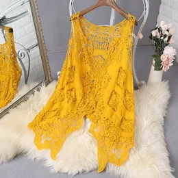 Abiti Hippie Froral Patch Design Gilet Retro Vintage Crochet Summer Beach Cover Up Top Asimmetrico Kimono aperto Cardigain 2023