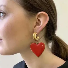 Studörhängen Mimiyagu Vintage Big Red Heart Drop for Women Personality Jewelry Accessory