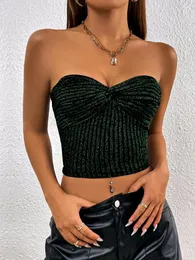 Tanques femininos Glitter Strapless Tube Backless Crop Top Summer tricotado Y2K Sexy Sleeveless Tank Beach Club Party colete 2023 Mulheres