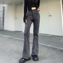 Kadın Kotları 2023 Y2K FEMININO ROPA Vintage Gri Flare Kpop Pantolon Kadınlar Giyim İnce Lady Sıradan Uzun Pantolon Pantalon Femme