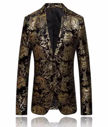 Gold Blazer Men Floral Casual Slim Blazers Ankomst Fashion Party Single Breasted Manlig kostym Jacka PS Size Blazer Masculino3349696