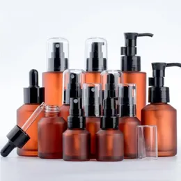 15 ml, 30 ml, 60 ml, 100 ml, bernsteinfarbene braune Glasflasche, tragbarer Lotion-Sprühpumpenbehälter, leer, nachfüllbar, Reisekosmetik, Creme, Shampoo, Packi Chuo