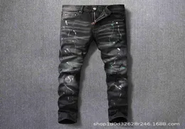 amirs men jeans amirs Street fashion men039s jeans with holes painted old black grey slim fit punk hip hop men039s pants Hip3660062