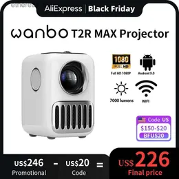 Projectors Global Version Wanbo T2R Max Projector Full HD 1080p Mini LED Portable Projector WiFi BT 4K 1920*1080p 1GB/2GB+16GB 7000 Lumens Q231128