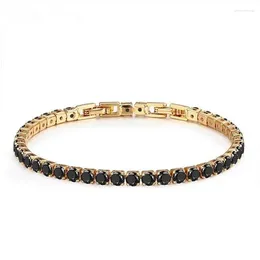 Link Bracelets Brass W/ Gold Color Cluster Round Black CZ Chain Tennis Bracelet & Bangles For Women Girls Jewelry Braceletes Pulseras