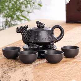 Teaware Oryginalny Yixing Dragon Zestaw Z Imbrykiem S 5 Sztuk Ceramiczna Purpurowa GLINA ZESTAW DO HERBATY KUNG FU 1 CZAJNIKEK + 4 KUBKI