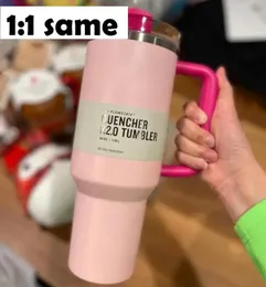 Pink Flamingo 1:1 With Logo 40oz Stainless Steel Adventure H2.0 Tumblers Cups with handle lid straws Travel Car mugs vacuum insulated drinking water bottles B1128