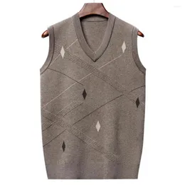 Men's Vests Men Sweater Vest Geometric Print V Neck Sleeveless Warm Knitted Stylish For Fall Winter Rhombus