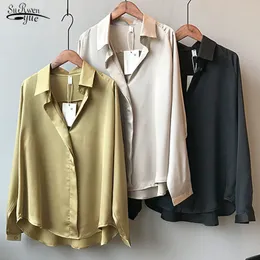 Women's Blouses Shirts Summer Spring Casual Blouse Women Fashion Long Sleeves Tops Vintage Femme V Neck Shirts Elegant Sexy Silk Blouse 5273 230428