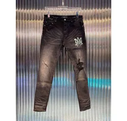 amirs men jeans amirs 2022 new wash water old black letter print knee hole Slim Fit Jeans Men039s fashion Hip Hop3323667