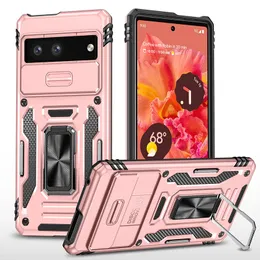 Capas de telefone com suporte de anel giratório de 360° para Google Pixel 8 Pro 7 7A PC TPU capa magnética rígida híbrida à prova de choque com proteção deslizante da câmera