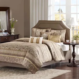 Bettwäsche-Sets Mirage 6-teiliges gestepptes Jacquard-Bettdecken-Set, braun-goldene Tagesdecke auf dem Bett, karierte Tagesdecken für volle Queen-Size-Betten für Doppelbett 231128
