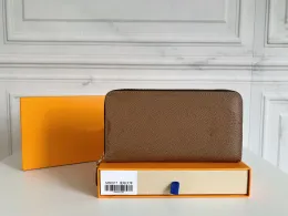 2023 Onthego Zippy Wallet Canvas Pochette Real Cowhide-läder Kvinnor Män springer i staden Färggraderingar Sunrise Pastell Cash Card Bag Coin Purse