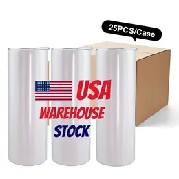 US CA Stock 20oz Boşluklar Beyaz Süblimasyon Kupaları Su Şişesi İçecek Yazılar Paslanmaz Çelik Tumbler Plastik Saman ve Kapak Yeni 4.23