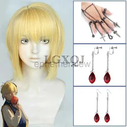 Anime kostymer kurrapika kurta cosplay peruk anime hunterhunter kurapika gyllene peruker ringar örhängen prop värme resistenta party peruker + gratis peruk cap zln231128