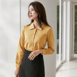 Женские блузкие рубашки модные женские блузкие рубашки Желтые женские топы с длинным рукавом.
