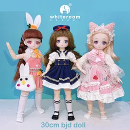 Puppen 30CM BJD Puppe für Mädchen 12 Zoll 21 bewegliche Gelenke Make-up verkleiden niedliche Farbe Anime Augen mit modischer Kleidung Spielzeug Geschenk 230427