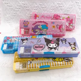 wholesale Wholesale Cartoon Kurumi Little White Dog Double sided Pen Box Stationery Box Children's and Students Multi functional Pencil Box with Pencil sharpener