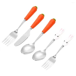 Flatvaruuppsättningar Portabla blandningsskedar Middagsredskapsredskap Set Cotestar Stainless Steel Cartoon Cake Fork