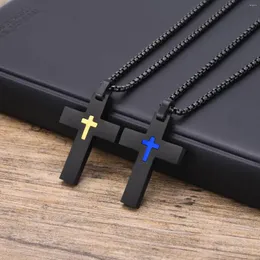 Pendant Necklaces Mprainbow Mens Double Layer Cross Waterproof Stainless Steel Religious Collar Gifts Box Chain 50/55/60/70cm