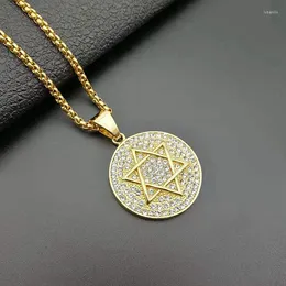 Correntes Hip Hop Gold Color Star Hexagram Magen David Iced Out Colar Pingente Chain Free Chain sem pescoço Bling Jewlery