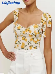 Camis Summer Women Lemon Lemon Random Print Camisole Spaghetti Strap Top Top Vintage Slim Crop Top Ladies 2022519