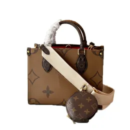 Women Onthego Totes Beach Bags Handbag Handder Crossbody Shopping Bag Luxurys Designers Messenger Ladies Travel Handbags PM 25cm مع محفظة العملة المعدنية