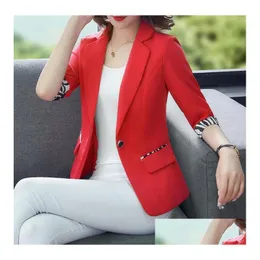 Giacche da donna Nuova giacca estiva da donna Blazer Manica a 3/4 Cappotti casual larghi Colletto dentellato Blezer Femme Outwear Drop Delivery Appare Otakp