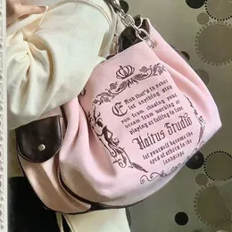 Kvällspåsar y2k tas tote wanita rosa gotiska bahu resor rantai grunge retro huruf bordir kapasitas besar estetika 230428