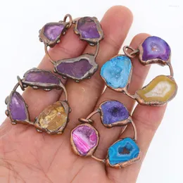 Pendant Necklaces Retro Antique Copper Vintage Crystal Stone Natural Raw Amethysts Citrines Annulus Necklace Pendants Bohemia Jewelry DIY