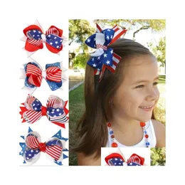 Accessori per capelli Clip per fiocco per capelli con bandiera americana per ragazze Giorno dell'indipendenza patriottica Forcine per capelli a coccodrillo Fiore Accessori per capelli Quarto O Ottcd