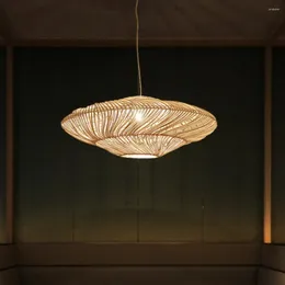 Pendant Lamps Chinese Style Chandelier Rattan Woven Bed & Breakfast Tea Room Zen Personality Art Bedroom Study Lamp Tuo Silent
