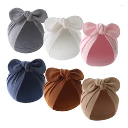 Berets Baby Headscarf Girls And Boys Cute Flower Knot Hat Ear Cotton Hair Accessories