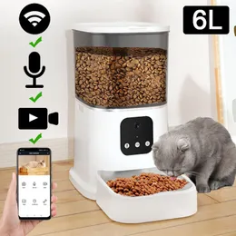 Matning 6L matdispenser för katter hundar timer kamera automatisk husdjursmatare smart rostfritt stål skål auto hund katt husdjur matning leveranser